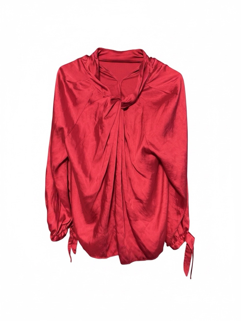 Zara Scarlet Tie-Neck Satin Blouse